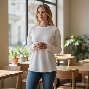 Vince Women’s White Waffle Knit Long Sleeve Top  Luxury Basic Size XS new